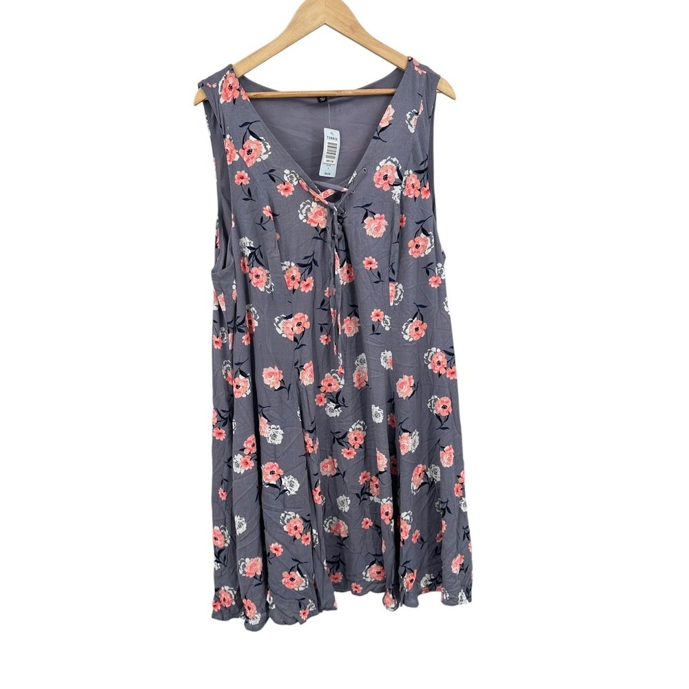 Torrid Floral Lace Up Gauze Trapeze Swing Mini Dress Size 3X Casual Boho NWT